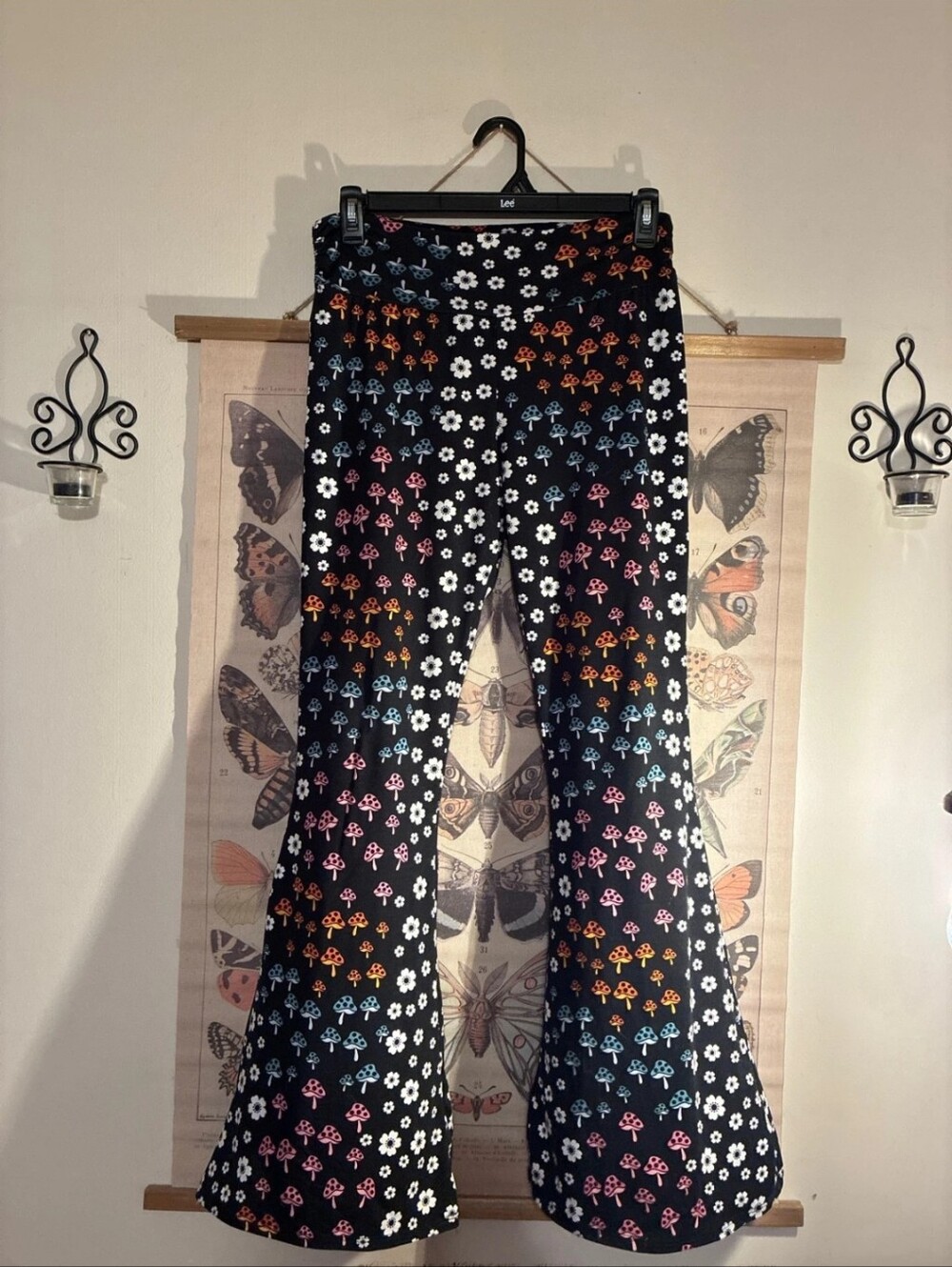 Earthbound Trading Trippy Hippie Boho Mushroom Flare Leg Pants Pychedelic Large